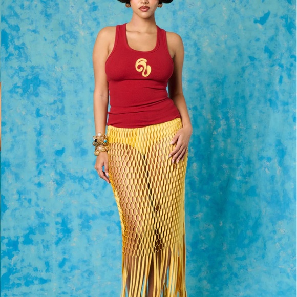 KAI COLLECTIVE -   Nao Cotton Logo Embroidered Racer Back Vest Top - Red Nao Cot - Picture 2 of 3